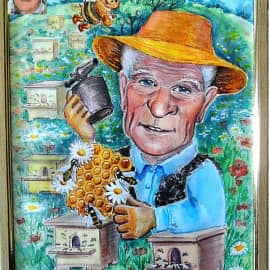Шарж.Дедуня-пасечник. по фото