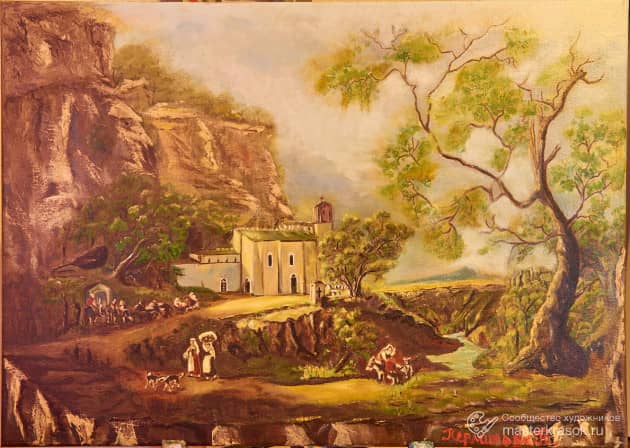 Вольная копия старинной живописи,Монастырь в горах.