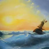 Корабль на закате, художник Константин