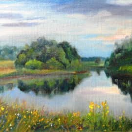 Вечер   на реке перед грозой.