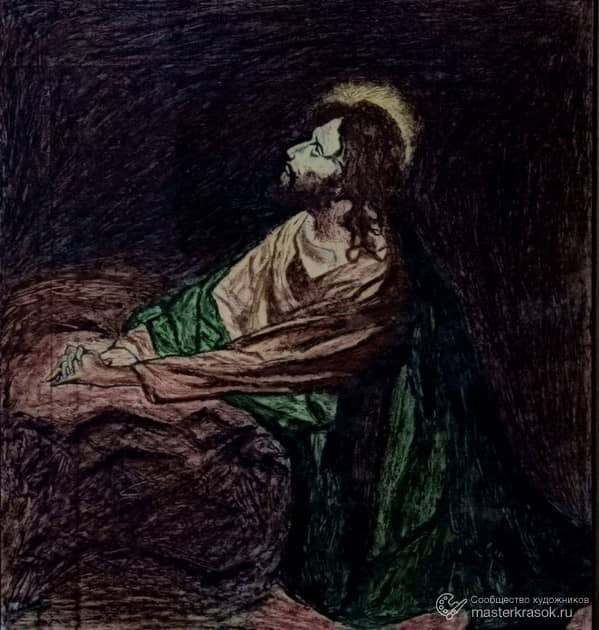 "Иисус молится". Моя копия известной картины.
