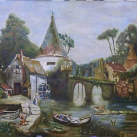 Мельница,вольная копия старинной живописи.