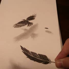 Этюд с летящей птицей.