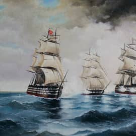 Бриг Меркурий атакованный  2 турецкими кораблями