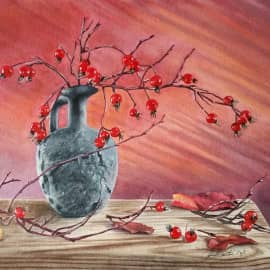 "Натюрморт с кувшином и веточкой ягод"