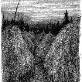 Этюд - 1.  Стога сена в сумерках