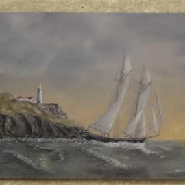 Шхуна Bluenose проходит мимо мыса Spear. Newfoundland.