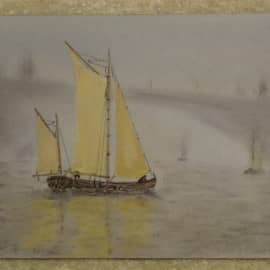 Парусные лодки около моста в тумане. Пастельная версия картины Чарльза Генри Гиффорда