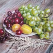 "Натюрморт с виноградом и колосьями" (1), художник Любовь Титова
