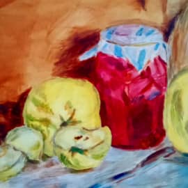 Банка с вареньем и яблоки