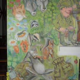 Роспись печки в Доме Охотника