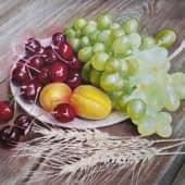 "Натюрморт с виноградом и колосьями" (2), художник Любовь Титова