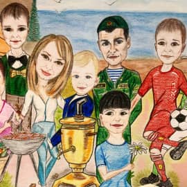 Шарж «Бабушка с внуками»