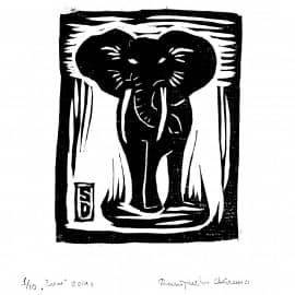 Эстамп "Слон" размер 9 х11