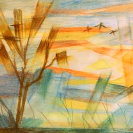 Иллюстрация пейзажа с птицами