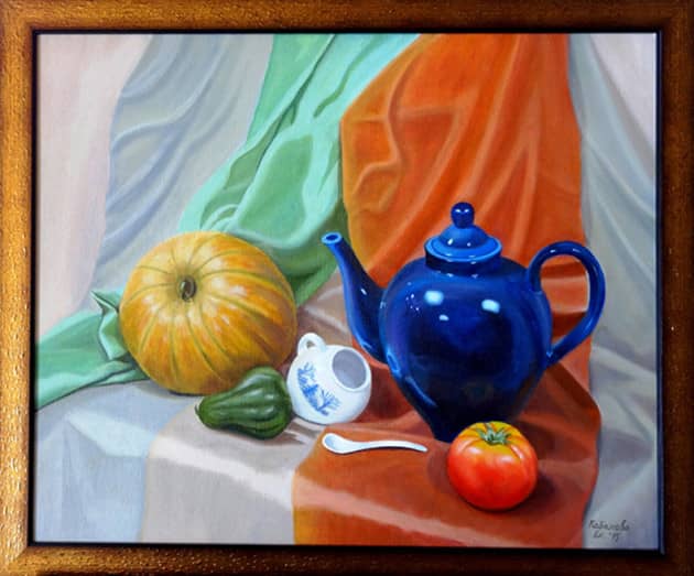 Натюрморт с синим чайником с натуры