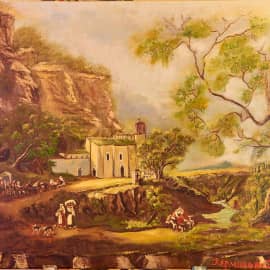 Вольная копия старинной живописи,Монастырь в горах.