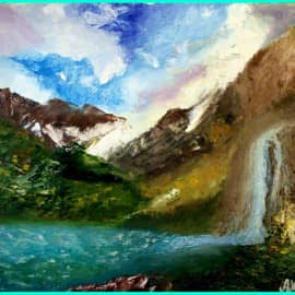 Горы и водопад