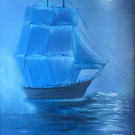 Ночь. Парусник в тумане