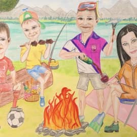 Шарж семейный «На природе»