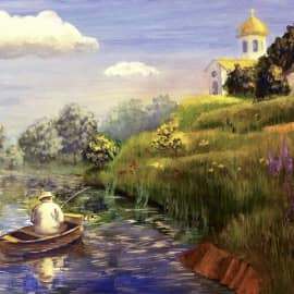 Пейзаж  с лодкой