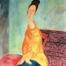 Жанна Эбютерн в желтом свитере.