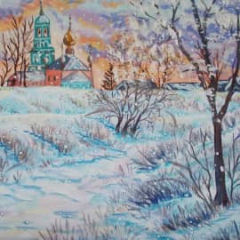 Зимний  пейзаж с церковью.