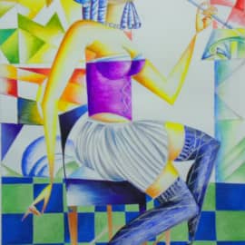 Девушка, курящая табак через мундштук.