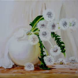 "Одуванчики в белой вазе"