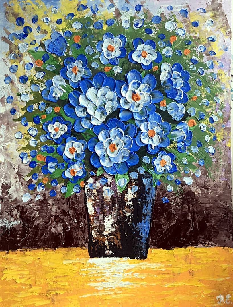 Картина «ваза с цветами» Холст, Акрил 2020 г.