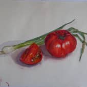 натюрморт "помидоры и лук"