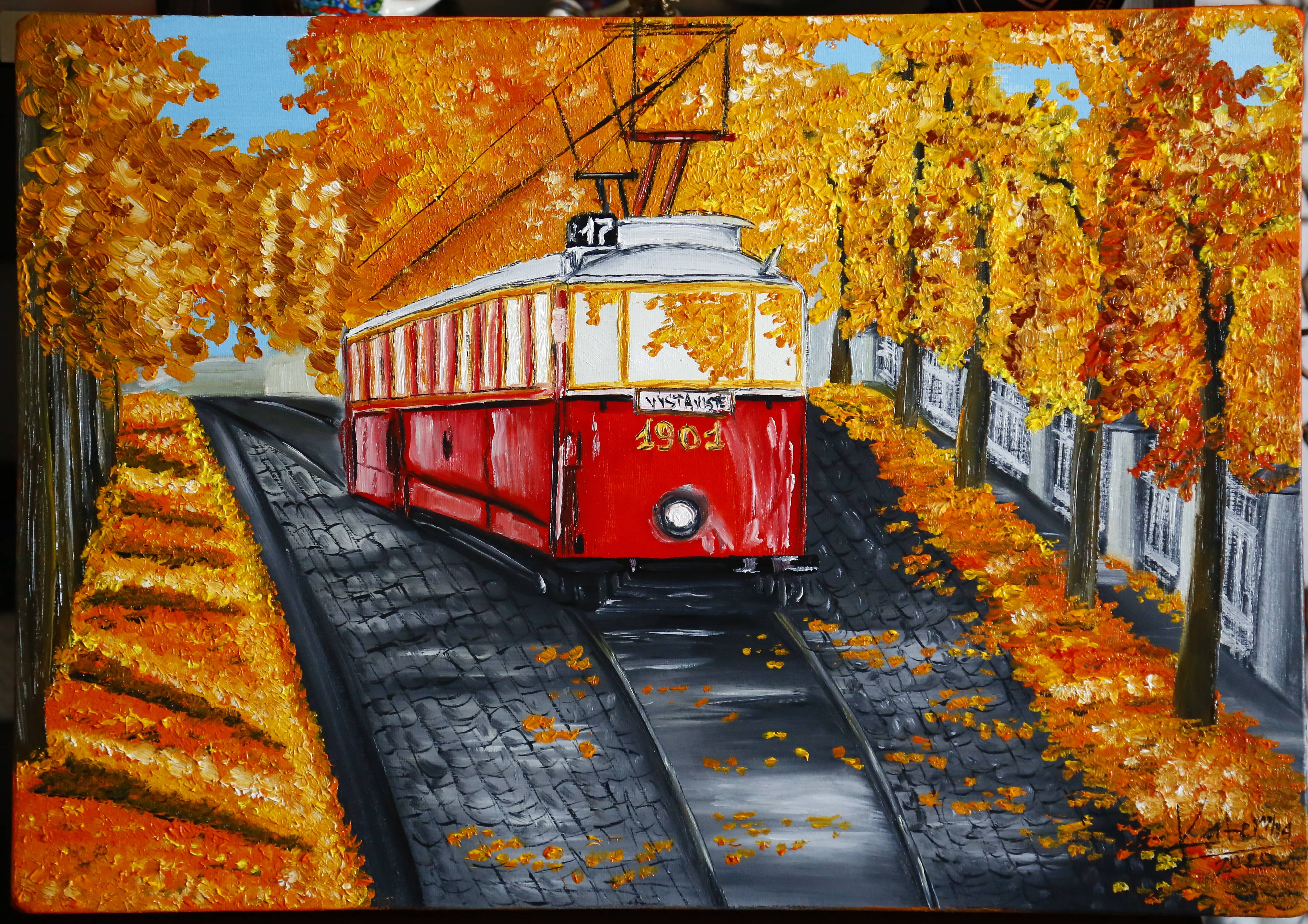 Картина «Осенний трамвай» Холст, Масло 2020 г.