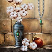 Хлопчатник белеет в коробочках тёмных, как снежная пена, как снежные волны