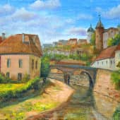 Старый арочный  мост, Франция город Семур-Ан-Осуа