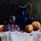 Натюрморт с синим кувшином и фруктами