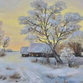 Зимний пейзаж. Выполнена по мотивам подобных работ.