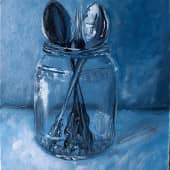 Натюрморт с банкой и ложками в стиле монохром.