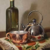Натюрморт с заварочным чайником и медной кружкой