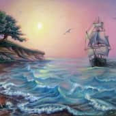 Розовый закат на море