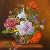 А. Кон. "Цветочный натюрморт с бабочкой "Павлиний глаз".