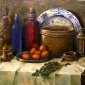 Натюрморт с голландской тарелкой и веточкой тимьяна.