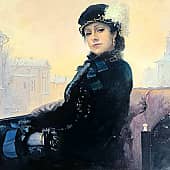 Копия с картины И.Крамского с моим изменением сюжета (вид моего города и портрет жены)