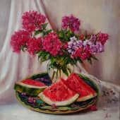Сочный арбуз с флоксами