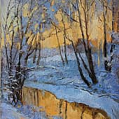 В заснеженный лес опускаются тени