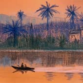 Закат. Лодка. Скетч.