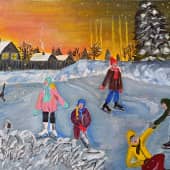 Зимний пруд в деревне.