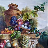 Натюрморт с абрикосами, айвой, гранатом и виноградом.