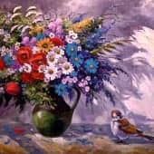 Осенний букет  с птичкой