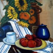 Осенний букет в голубой вазе.