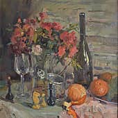 С цветами, мандаринами, подстаканником и шахматами